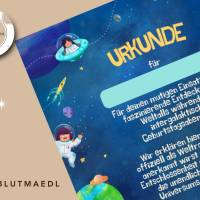 Urkunde als Mitgebsel für den Kindergeburtstag | Geschenktüte für Kinder | Rakete | Weltall | Weltraumpar Bild 5