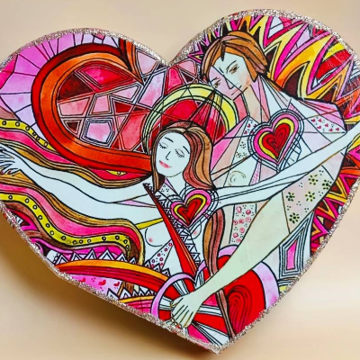 Romantisches Herz für Liebespaare, Du und Ich Herz aus Holz, Glücks-Herz Aufsteller für Verliebte, Valentinstag Geschenk