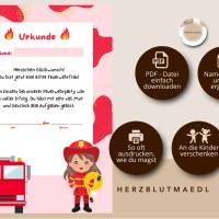 Personalisierte Feuerwehr Urkunde für Mädchen Feuerwehrparty in A4 - Ideales Geburtstags-Mitgebsel als Download Bild 2