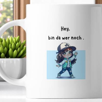 325 ml Keramiktasse mit süßem Comic-Mädchen & Spruch – Sublimationsdruck, spülmaschinenfest