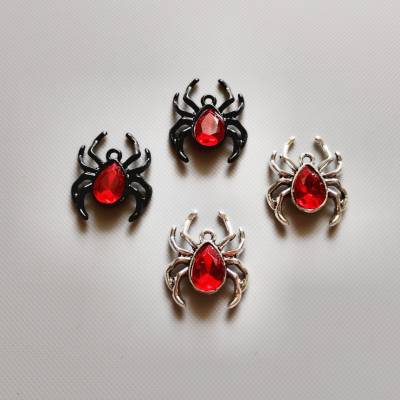 4 Anhänger Spinne Gothic mit rotem Strass 2 Farben, 3 Varianten zur Auswahl