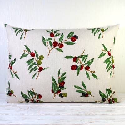 Kissenbezug mediterran mit Oliven – Sofakissen 50 x 35 cm in Beige-Bunt aus Baumwolle