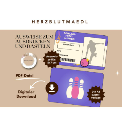 Bowling Ausweis zum Ausdrucken – Kreatives Mitgebsel und Bastelidee für Bowling-Events, Kindergeburtstage 