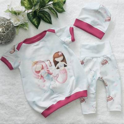 Baby Set 3-teilig “Meerjungfrau” Gr.62/68 Kleid Leggins Mütze