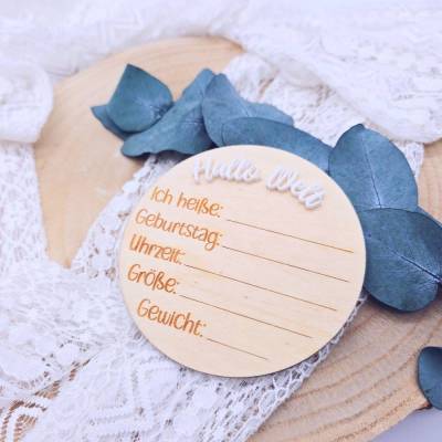 Meilensteinkarte Hallo Welt | Geschenkidee zur Geburt | Verkündung Baby | Babyparty Geschenk 