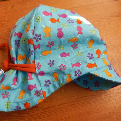 Sonnenmütze, Fische türkis, Gr. 51-54 