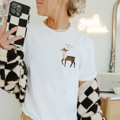 T-Shirt Rentier Norwegen BIOBAUMWOLLE Weihnachten süßes Elch Shirt - Christmas Boho Kleidung - Clothing Outfit Skandi