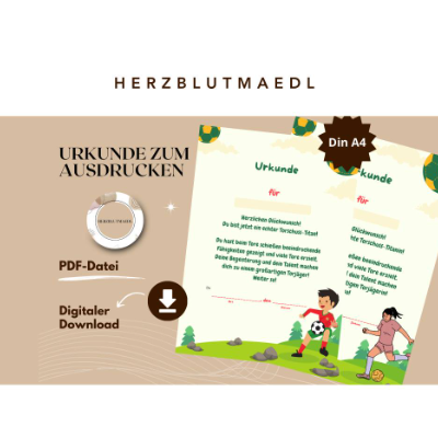 Fußball Urkunde als Mitgebsel für den Kindergeburtstag | Geschenktüte für Kinder | Fußballturnier