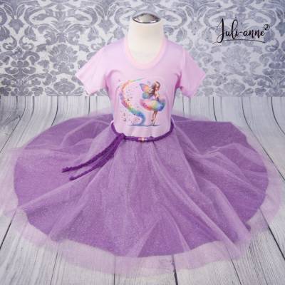 Tüll Drehkleid - Kleid mit Drehrock und Tüll Schmetterlings Ballerina Flieder #Einschulung