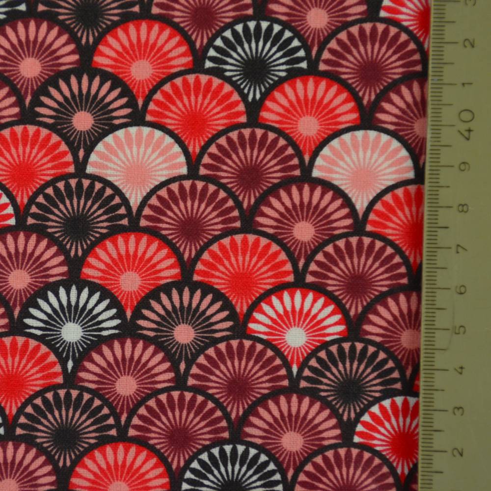 ♕ Baumwollstoff beschichtet Wachstuch mit Fächer Bogen Petrol und