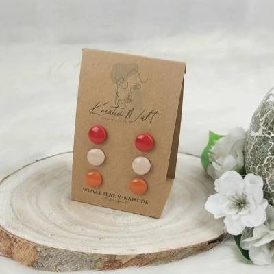 Ohrstecker „Rund“ 3er-Set (aus hypoallergenem Edelstahl, Nickelfrei) Rot Beige Rost