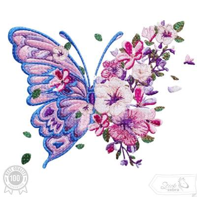 Schmetterling Stickdatei, zarter Schmetterling mit filigranen Blüten für deine Stickmaschine