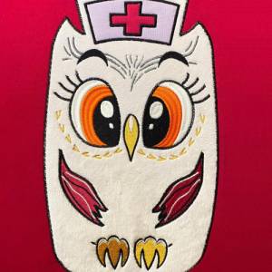 Stickdatei Applikation Eule Krankenschwester in 3 Größen, Maschinenstickerei, Stickmuster mit Tiermotiv Bild 3