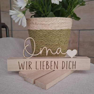 Oma Holzdeko mit Herz – Liebevolles Geschenk für Omas, Gravur, 15,5x8x1,8cm