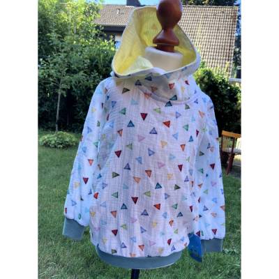 Musselin Hoodie Gr.104/110 weiß mit bunten Dreiecken