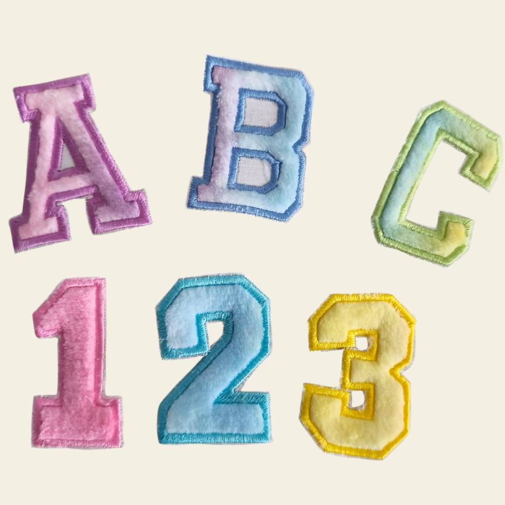 Stickdatei  Chenille Applikation Schrift ca. 75mm ABC Buchstaben Zahlen Set 2543 Maschinenstickerei Bild 1