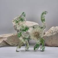 Katze mit Pusteblume grün/LED Lichtsockel Bild 1
