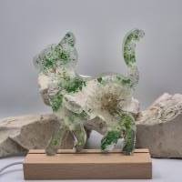 Katze mit Pusteblume grün/LED Lichtsockel Bild 5