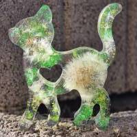 Katze mit Pusteblume grün/LED Lichtsockel Bild 7