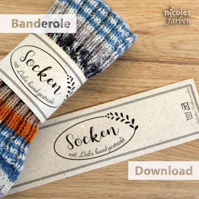 Geschenkverpackung für selbstgestrickte Socken– Banderole zum Selbstausdrucken - Printable Download Datei