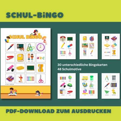 Schul-Bingo für bis zu 30 Spieler, Spiel, Spaß und Wortschatz erweitern