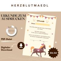 Reiterhof / Pferde Urkunde – Personalisierte A4 Mitgebsel für Kindergeburtstag & Reiterhof-Party Bild 1