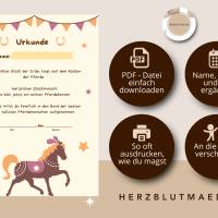 Reiterhof / Pferde Urkunde – Personalisierte A4 Mitgebsel für Kindergeburtstag & Reiterhof-Party Bild 3
