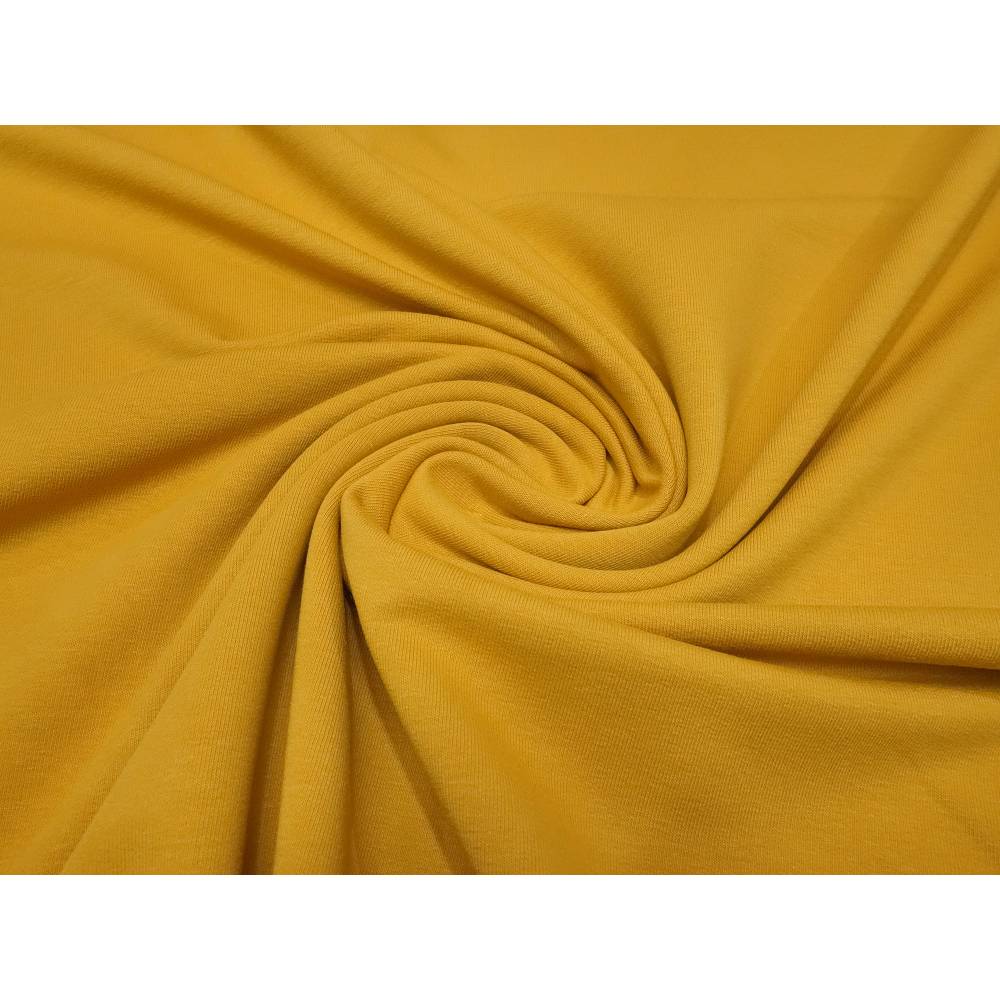 Stoff Baumwolle French Terry Sweatshirtstoff curry senfgelb