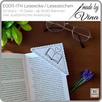 Stickdatei Set – ITH Leseecke & Lesezeichen ab 10x10 Rahmen mit Herz-Buch-Motiv Bild 2
