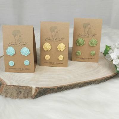 Ohrstecker „Blumen / Rund “ 2er-Set (aus hypoallergenem Edelstahl, Nickelfrei) verschiede Farben