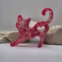 Katze mit Pusteblume Neon pink/ LED Lichtsockel Bild 1