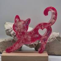 Katze mit Pusteblume Neon pink/ LED Lichtsockel Bild 4