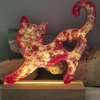 Katze mit Pusteblume Neon pink/ LED Lichtsockel Bild 5