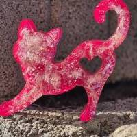 Katze mit Pusteblume Neon pink/ LED Lichtsockel Bild 6