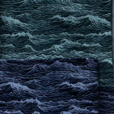 ♕Jersey Ocean Waves Thorsten Berger blau oder grün 50 x 150 cm ♕Nähen Stoff