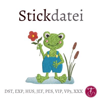Stickdatei lustiger Frosch mit Blume