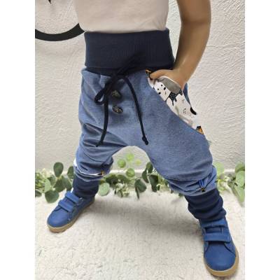 Sweat Pumphose Gr.98-104 blau Kinderhose Unisex Baggytasche mit Hunden
