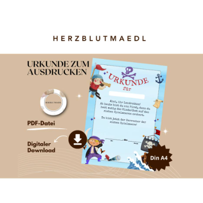 Personalisierte Piraten-Urkunde – Digitales Kindergeburtstags-Andenken zum Ausdrucken