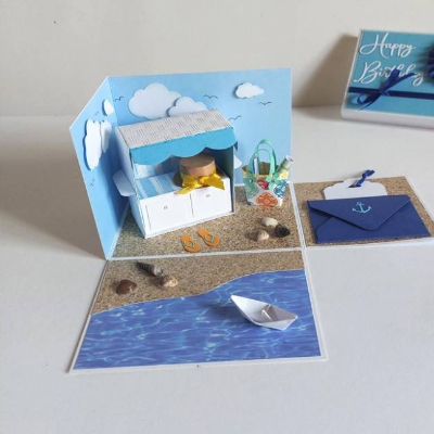 Explosionsbox/Geschenkbox/Überraschungsbox/Gutschein/zum Geburtstag/Strandkorb