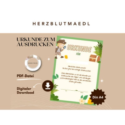 Kindergeburtstag Mitgebsel: Schatzsuche Urkunde A4 – Perfekte Belohnung für kleine Entdecker - Schnitzeljagd