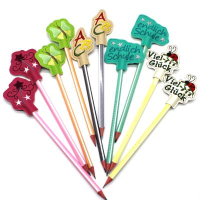 Stickdatei Stiftetopper Schulanfang – ITH Motive für Schultüte & Glücksbringer