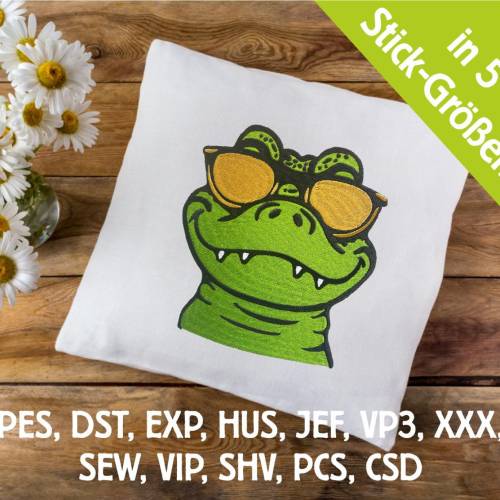 Stickdatei Krokodil in 5 Größen, Maschinenstickerei, Stickmuster mit Tier-Motiv