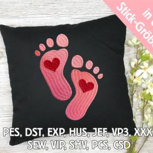 Stickdatei Baby Füßchen in 6 Größen, Maschinenstickerei, Stickmuster mit süßem Motiv zur Geburt Bild 1