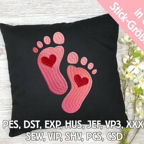 Stickdatei Baby Füßchen in 6 Größen, Maschinenstickerei, Stickmuster mit süßem Motiv zur Geburt