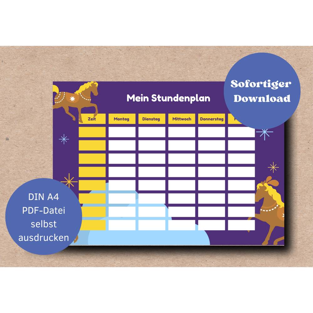 Stundenplan Pferd A4  als  PDF-Datei Bild 1