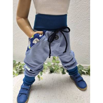 Sweat Pumphose Gr.104-110 Nilpferd blau – Bio-Kinderhose Unisex mit Baggytasche