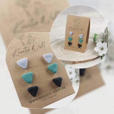 Ohrstecker „Dreieck“ 3er-Set (aus hypoallergenem Edelstahl, Nickelfrei) Schwarz Türkis Blau