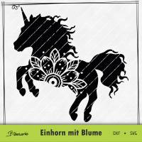 Einhorn mit Blume SVG DXF für Plotter - auch zum Drucken oder sublimieren - Plotterdatei Biberwerke Bild 1