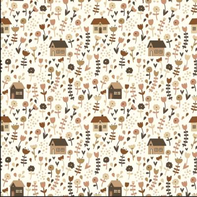 Jersey Stoff natur Häuser und Blumen Baumwolle Jersey 50cm x 150cm Öko Tex 100
