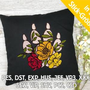 Stickdatei florale Hundepfote mit Kralle in 6 Größen, Maschinenstickerei, Stickmuster mit Hundemotiv Bild 1